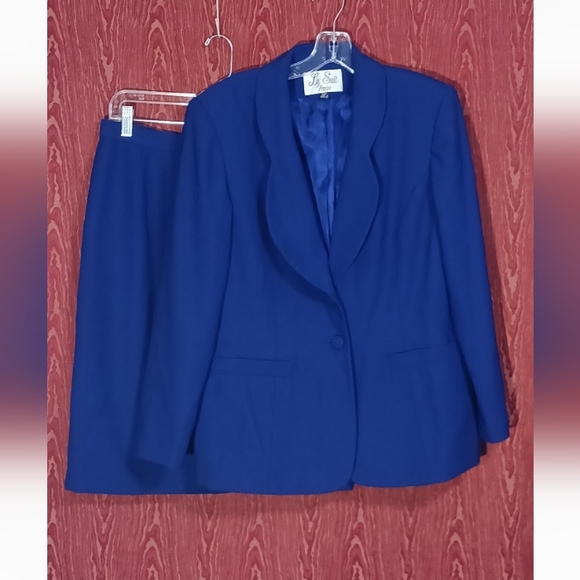 LE SUIT 2 Piece Blue Collared Long Sleeve Button Skirt Suit Women's 12P - Picture 1 of 16
